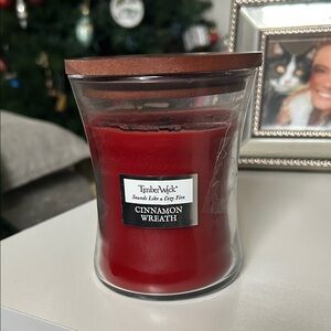 Used Red Cinnamon Wreath Candle